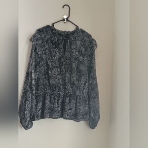 Calligraphie Blouse Women XL Black & Gray Ruffled Elegant Church Academia Office